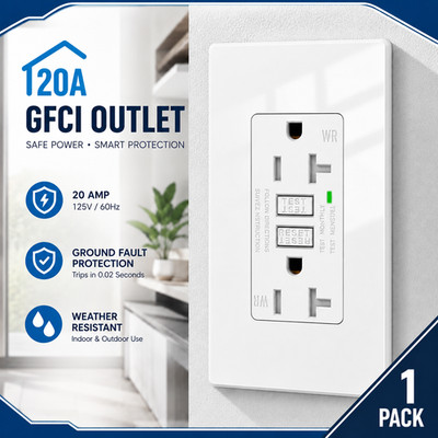 1PK GFCI GFI Outlet 20 Amp TR Weather Resistant with LED Indicator ETL Listed