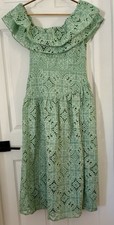 ASOS Design Verde/green Eyelet Maxi Dress Ruffled AtShoulders Drop Waist Sz 6