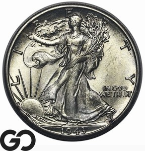 1943-D Walking Liberty Half Dollar, Flashy Choice BU++