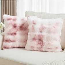 Decorative Throw Pillow Covers 20x20 Inch Set Faux Fur Pack of 2 Pink White