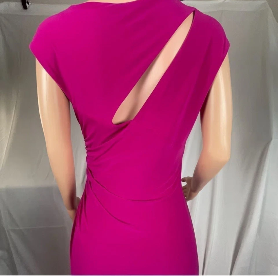 Lauren Ralph L. Women's Evening Gown Sz 10 Magenta Ruched Maxi Cutout, Elegant - Image 2 of 4
