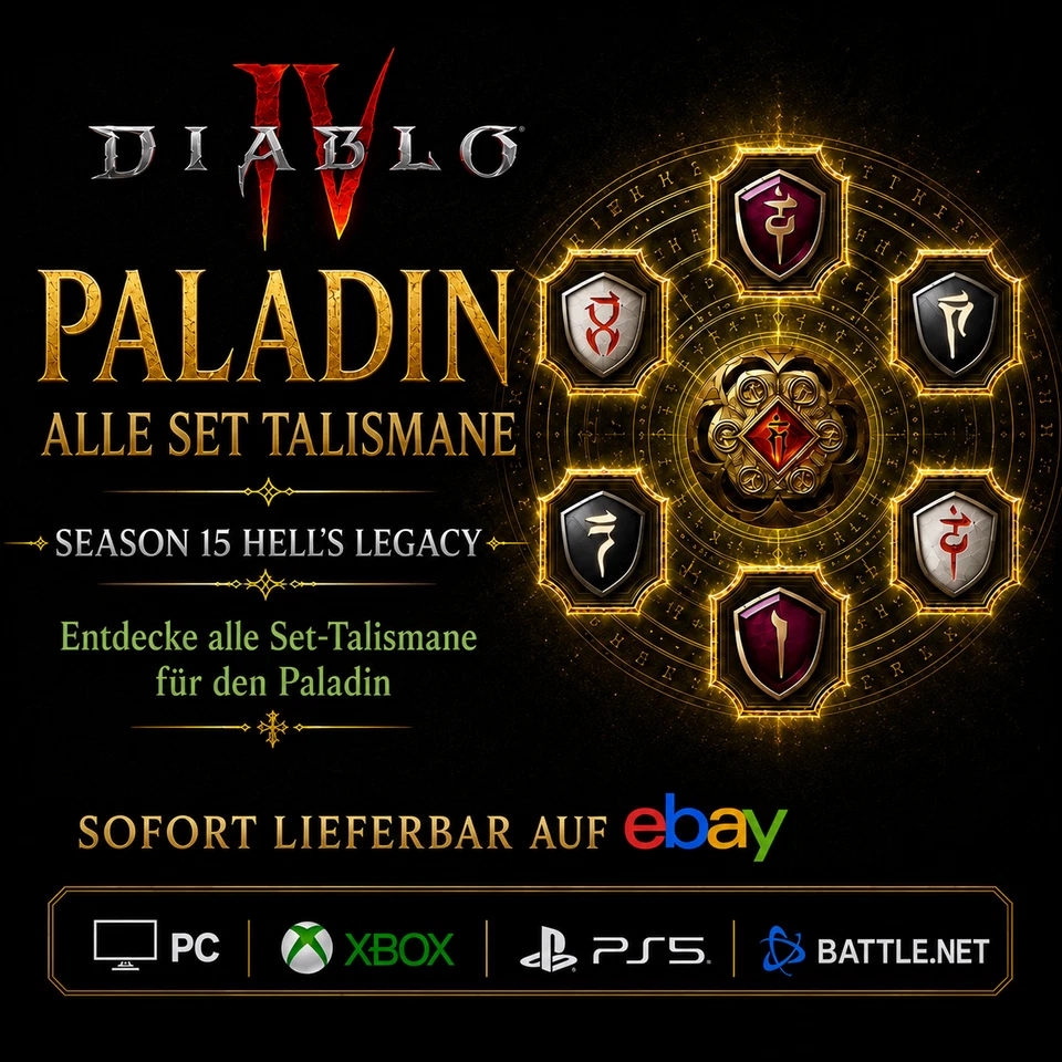 Diablo 4 S15 Paladin Alle Set-Talismans All Charms Hell’s Legacy Xbox/PC/PS5 - Bild 1 von 1