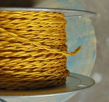 Gold Twisted Rayon Covered Wire, Vintage Style, Cloth Lamp Cord, Antique Lights
