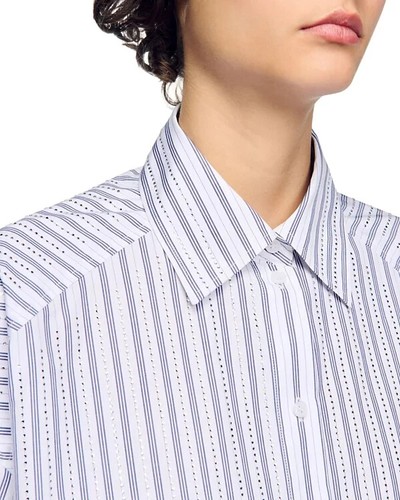 Sandro Striped Rhinestone Trim Shirt - White - Size 2 - Picture 3 of 3