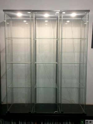 Detolf Glass Cabinets X 3 With Led Light System Ikea Cabinets