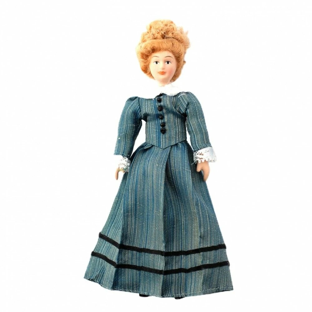 Dolls House Victorian Doll in a Striped Dress Person Miniature 1:12th Scale