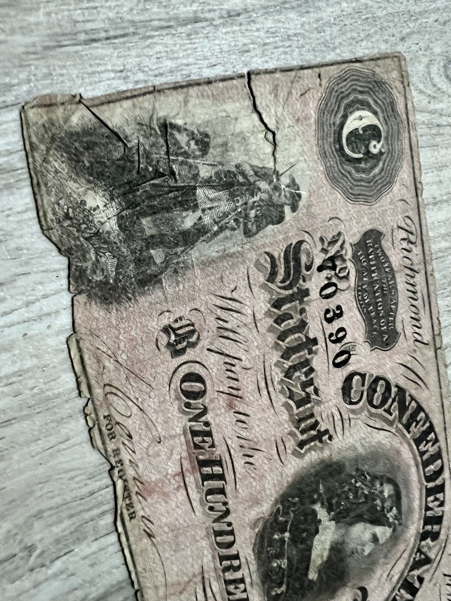 1864 Antique Confederate State of America $100 Dollar