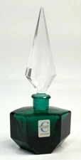 VTG Cristallerie Oberursel Green Cut Crystal Perfume Bottle w/ Stopper Germany