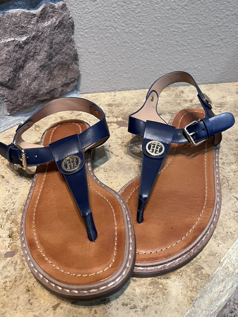Tommy Hilfiger Womens Bennia Thong Sandals Navy Studded  display picture 3