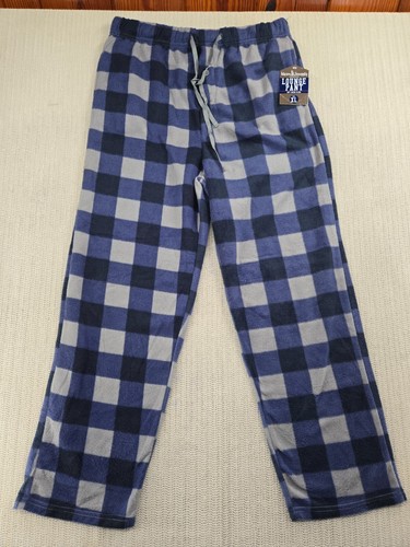 Mens Lounge Pants Sleepwear Pajamas Extra Large Blue Gray Fleece Plaid - New - Picture 2 of 10