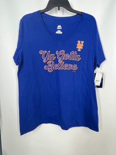 NWT Majestic New York Mets women v-neck MLB t-shirt "Ya Gotta Believe" XL $20