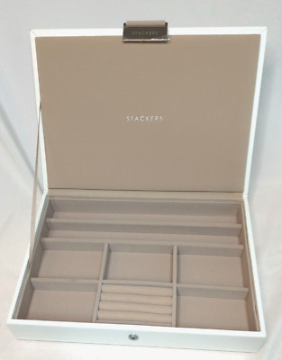 STACKERS Classic Jewelry Box Lid Medium White Taupe Velvet New Create Your Own