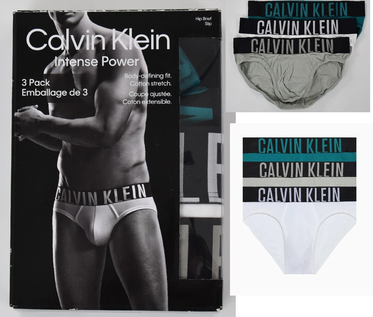 Men's Calvin Klein 3 Pack Intense Power Cotton Hip Brief Underwear NB2595