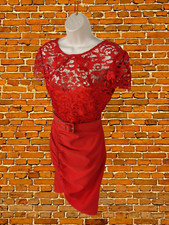 BNWT PAPER DOLLS SIZE UK 10 RED LACE BELTED SMART PARTY EVENING PENCIL DRESS