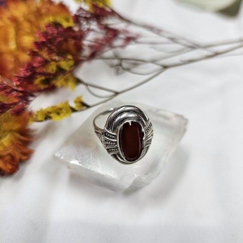 Bague D'époque Art Déco Argent Sertie D'une Cornaline Taille 53 - Imagen 15 de 24