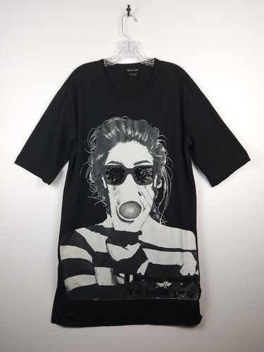 KKUU-TIST SHOP Women's Long T-Shirt Black Unique Graphic W Sequence Size Medium - 第 1/12 張圖片