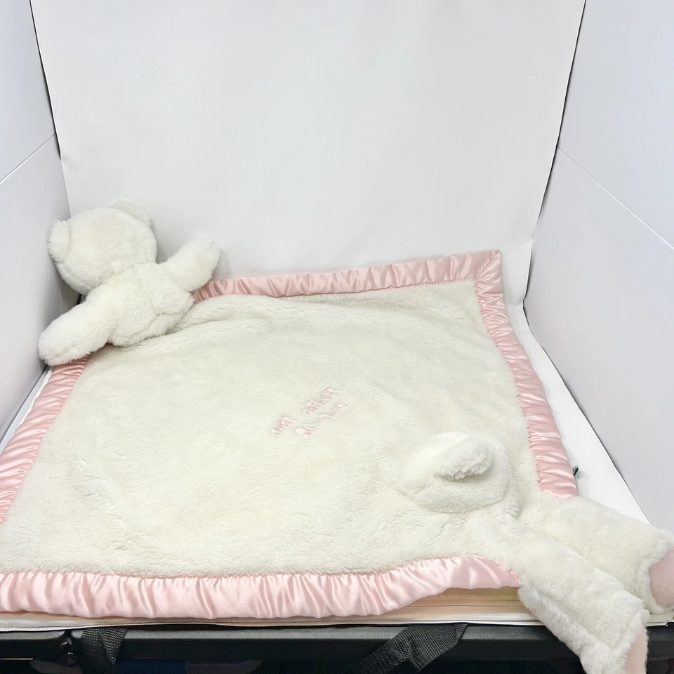 My Banky Blankie Lovie Manta Bebé Grande Oso de Peluche Besos Satinado Rosa Borde Foto 3 de 4