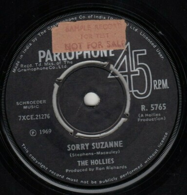 THE HOLLIES SORRY SUZANNE / NOT THAT WAY AT ALL PROMO RECORD INDIA 7''