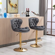 Bar Stool Set of 2 Velvet Counter Height Bar Stools Adjustable Swivel Bar Chair