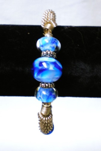 Beautiful Sterling Silver & Blue Beaded Craft Bracelet 8" Nice!! (804n) - Picture 2 of 6