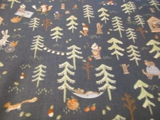 1 Yd New Cotton Fabric Dear Stella Forest Tiny Green Trees Forest Animals Blue