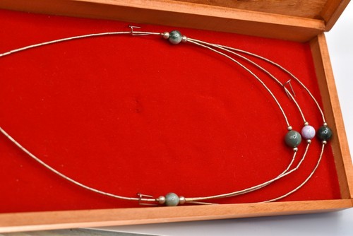 Vtg Guatemala Casa Del Jade Triple Strand 925 Silver Jade Bead Necklace w Box - Picture 21 of 23
