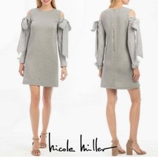 Nicole Miller Cold Shoulder Tie Sweatshirt       Shift Dress Gray Size 8 Medium