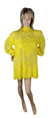 We Are Hot As Hell HAH Queen 4 A Day Yellow Sheer Lace Dress Sz L Free People