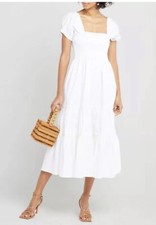 o.p.t Women's White Kourt Square Neck Smocked Maxi Dress Size M