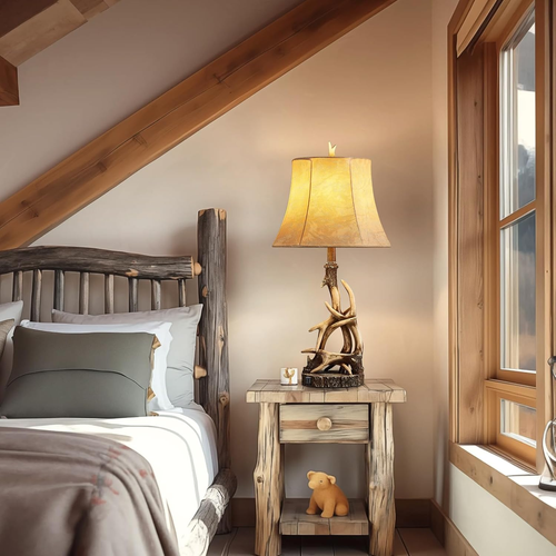 27.25'' Rustic Antler Table Lamps for Living Room with USB a + C Charging Ports - Picture 6 of 8