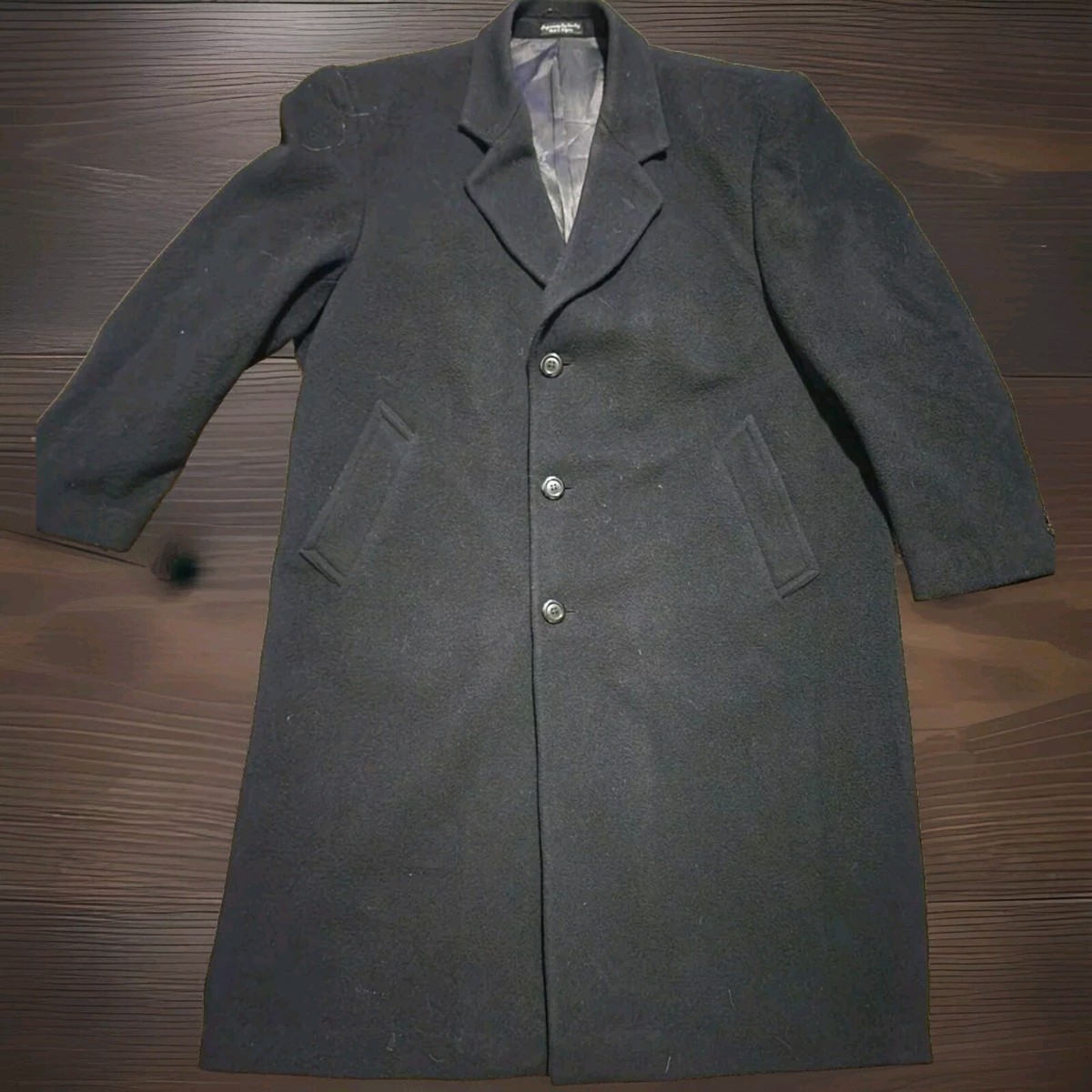 Vtg DI SILVER Cashmere Blend Long Over Coat Black Men's 44S Chest