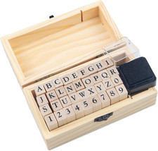 Rubber Stamp Letters Numbers and Alphabets, 36 Pcs Small Wooden Rubber Stamps fo
