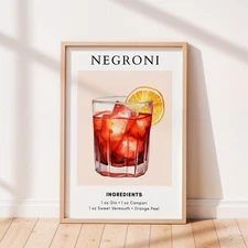 Negroni Cocktail Recipe Print, Kitchen Wall Art Print, Bar Cart Decor