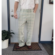 70s Green and Orange Plaid Polyester Trousers