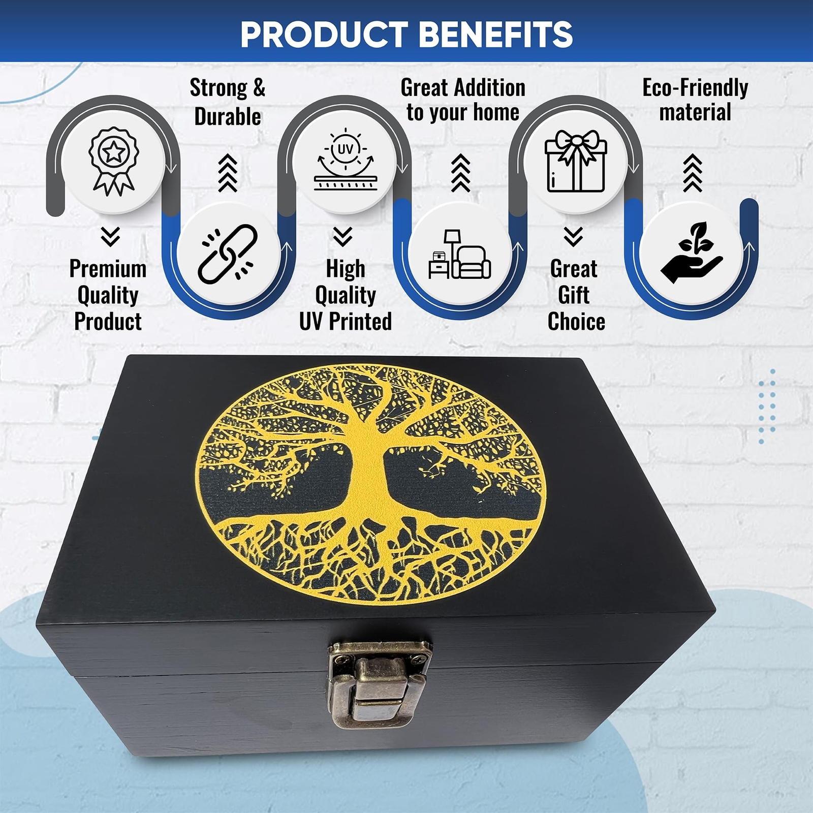 Tree of Life Keepsake Box, Black Wooden Storage Box Decorative Wood