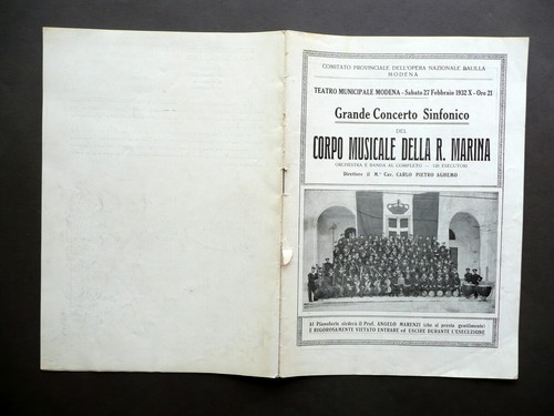 Opuscolo Concerto Corpo Musicale della Marina Teatro Municipale Modena 1932 ONB - 第 1/2 張圖片