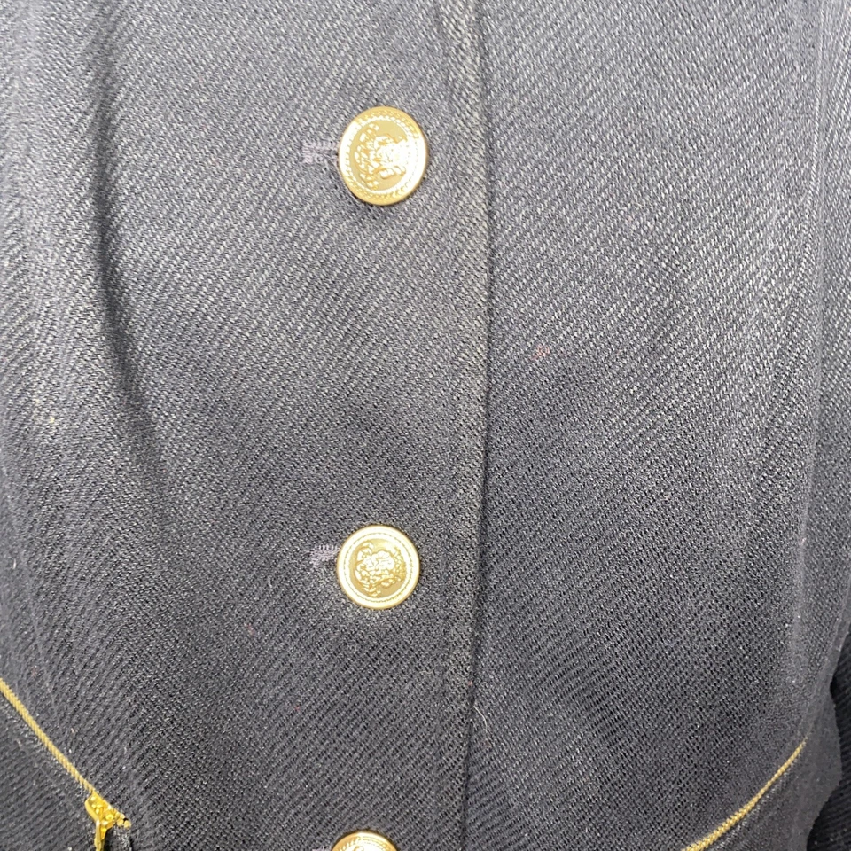 Abrigo Coldwater Creek Mujer Azul XL 16 Militar Dorado Botones Bolsillos con Cremallera Foto 2 de 4