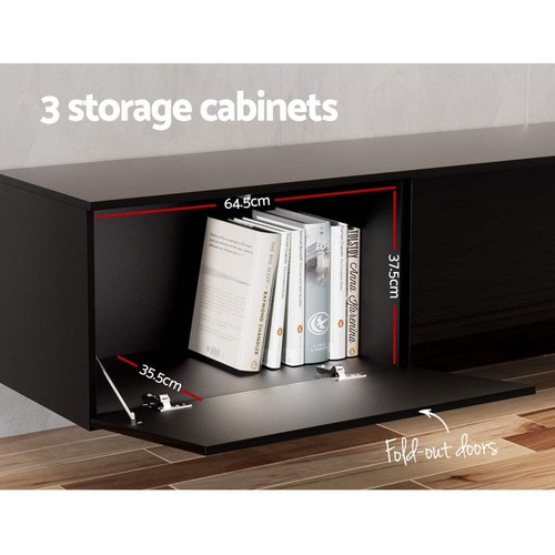 Artiss Floating Entertainment Unit TV Cabinet High Glossy Black 3 Cabinets 200CM - Picture 6 of 8