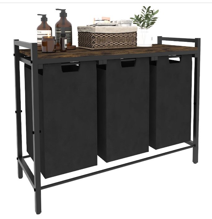 Laundry Hamper w/ 3 Pull-Out & Removable Sorter Bags Clothes Basket Organizer US-image