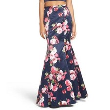 XSCAPE tall blue satin floral mermaid ball gown 4 formal wedding prom crinoline
