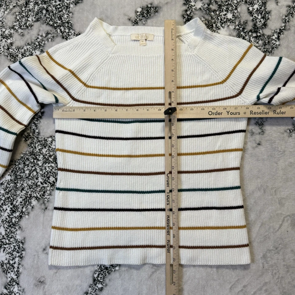Etcetera 毛衣女式 M 码奶油色多色条纹罗纹羊绒混纺 — 第 4/4 张图片