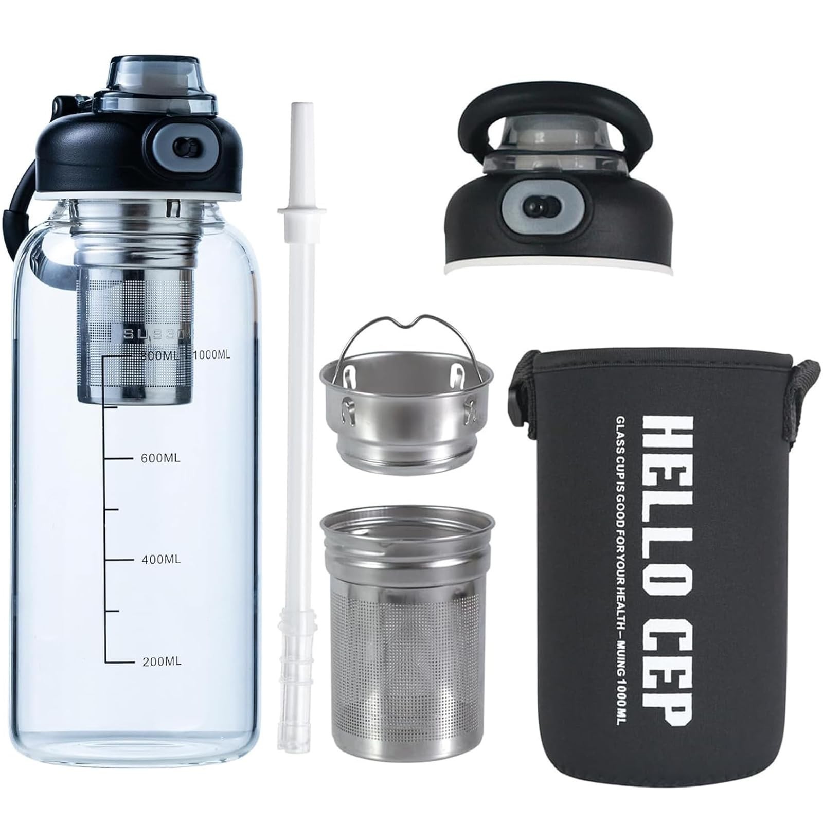 With Straw, Infuser & Protective Sleeve, Bpa-free Lar...