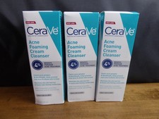 CeraVe Acne Foaming Cream Cleanser 4 Benzoyl Peroxide Niacinamide, 5 oz x3