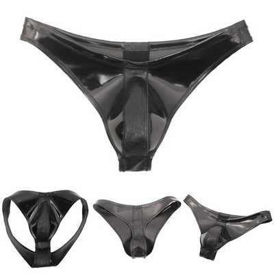 Herren Glanz Slip Unterwäsche Kunstleder mit Latex Ammoniak Gefühl