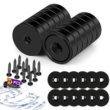 TRYMAG 12 Pack Rare Earth Magnets, 40LB Strong Neodymium Cup 40LBS, Black