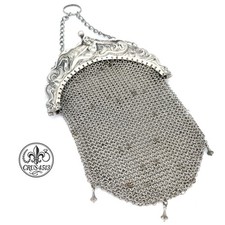 Antique Sterling Silver .925 Chain Mesh Wrist Purse 138 Grams