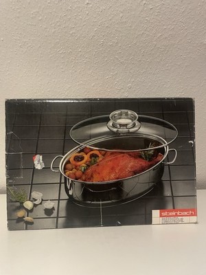 Steinbach Edelstahl Bräter mit Glasdeckel 38x27 cm 6,5 L Ofenbräter Edelstahl