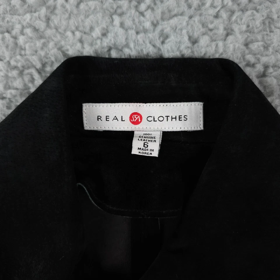 Camisa feminina Saks Fifth Avenue roupa real 6 jaqueta de couro camurça preta botão - Imagem 3 de 4