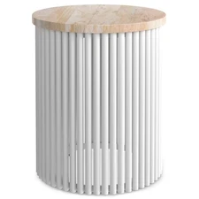 SIMPLIHOME Demy 18-inch Wide Metal and Solid Mango Accent Table in Natural/Wh...