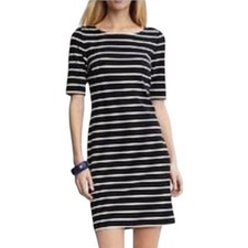 Banana Republic Dress Navy White Stripe Boat Neck Ponte Knit Shift Women Size 2